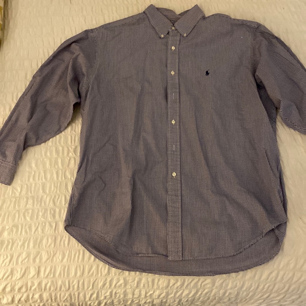 Polo men’s shirt with small bleach spot on left shoulder